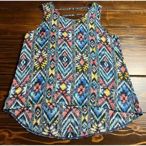 Pinc Tank Top, Women's Size Large, Black Blue Multicolor, Aztec